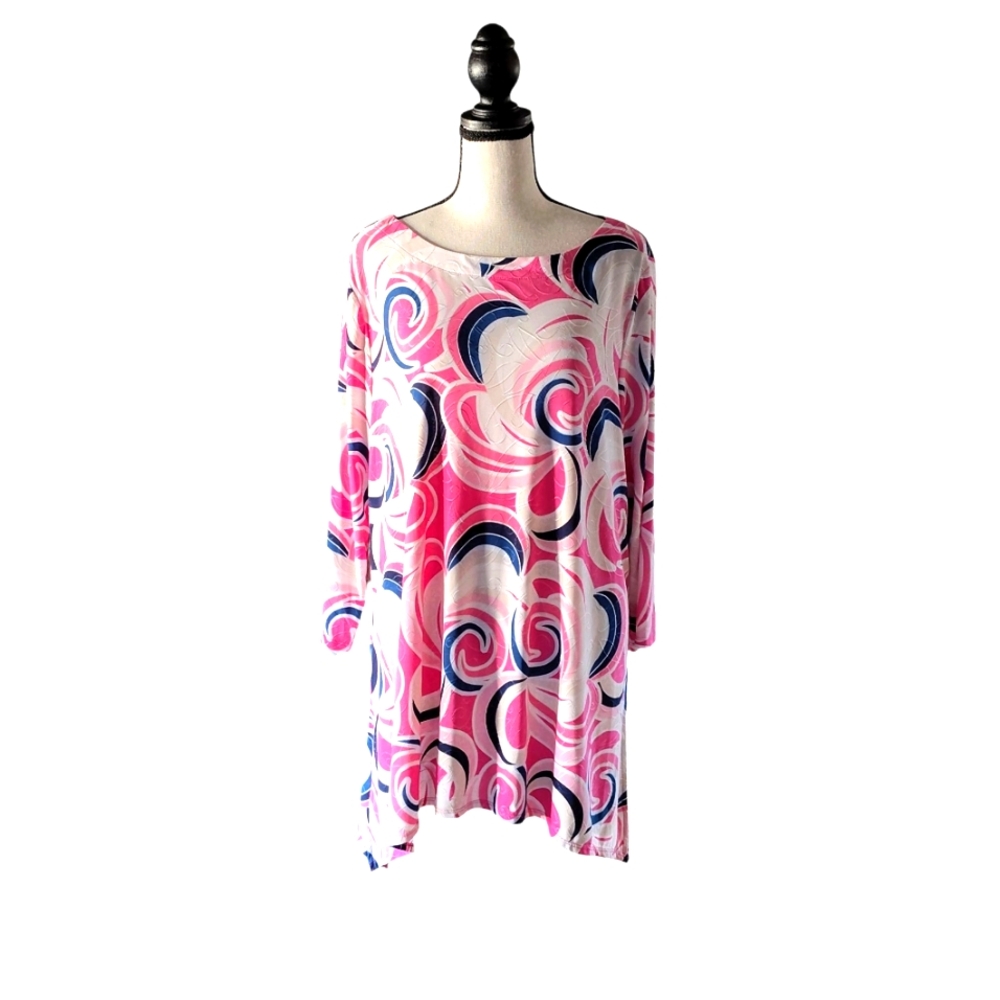 Jm Collection Plus Size Printed Jacquard Handkerchief Hem Ladies Tunic